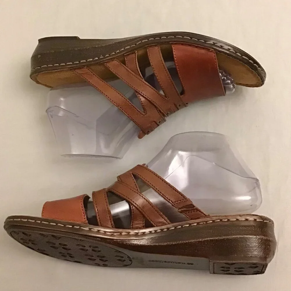Naturalizer 9.5 Leather Sandals Strappy Slides Women’s Comfort Shoes Two Tone
